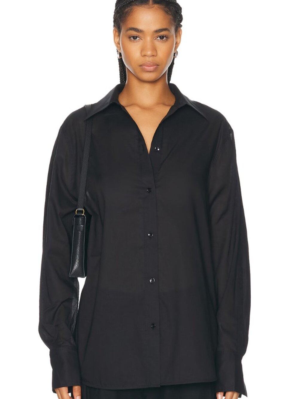 Toteme Kimono Sleeve Cotton Shirt Black Oversized Stepped Hem Size 42 US 10